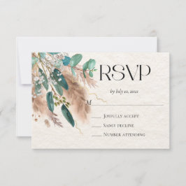 Cartão RSVP Boho Botânico Eucalyptus Greenery Pampas Grass