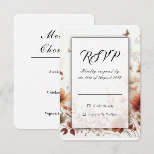 Cartão RSVP Boho Browns com Borboletas Casamento Floral