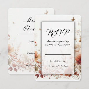 Cartão RSVP Boho Browns com Borboletas Casamento Floral