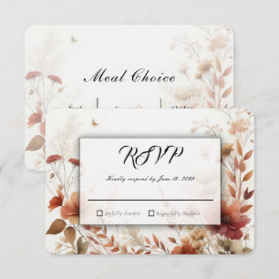 Cartão RSVP Boho Browns com Borboletas Casamento Floral