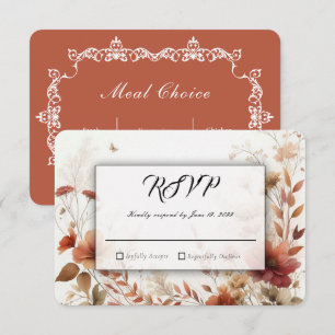 Cartão RSVP Boho Browns com Borboletas Casamento Floral