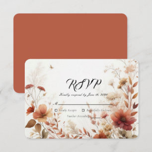 Cartão RSVP Boho Browns com Borboletas Casamento Floral
