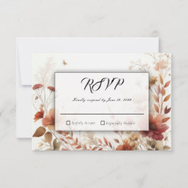 Cartão RSVP Boho Browns with Butterflies Floral Wedding