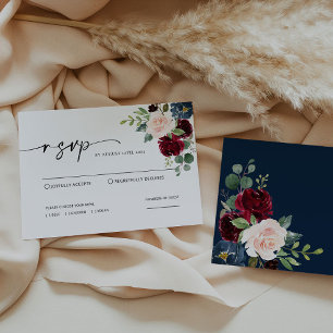 Cartão RSVP Boho Burgundy Blush Weding