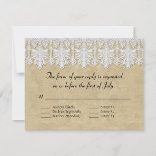 Cartão RSVP BOHO Burlap n Lace gypsy Modern Mod Estilo