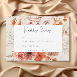 Cartão RSVP Boho Burnt Orange Fall Floral Monograma Beige