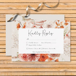 Cartão RSVP Boho Burnt Orange Fall Floral Monograma Beige