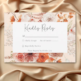Cartão RSVP Boho Burnt Orange Fall Floral Monograma Peach