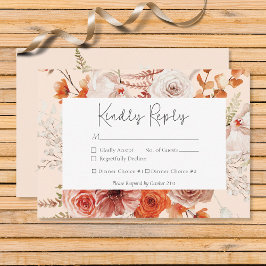 Cartão RSVP Boho Burnt Orange Fall Floral Monograma Peach