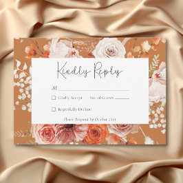 Cartão RSVP Boho Burnt Orange Fall Floral Monograma Rust