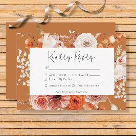 Cartão RSVP Boho Burnt Orange Fall Floral Monograma Rust