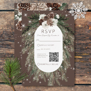 Cartão RSVP Boho Cacau Pine Winter Sparkasse Código QR