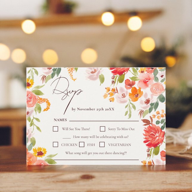 Cartão RSVP Boho cai floral rústico tudo em um casamento (Boho fall rustic floral all in one wedding RSVP card)