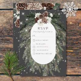 Cartão RSVP Boho Charcarbonet Pine Winter Sparkle Dois Janto