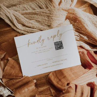 Cartão RSVP Boho Chic Dourada e White Mail In e QR Code