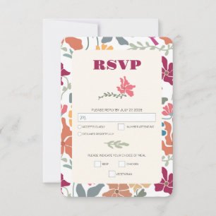 Cartão RSVP Boho Chic Floral Casamento Retro Meados do Século