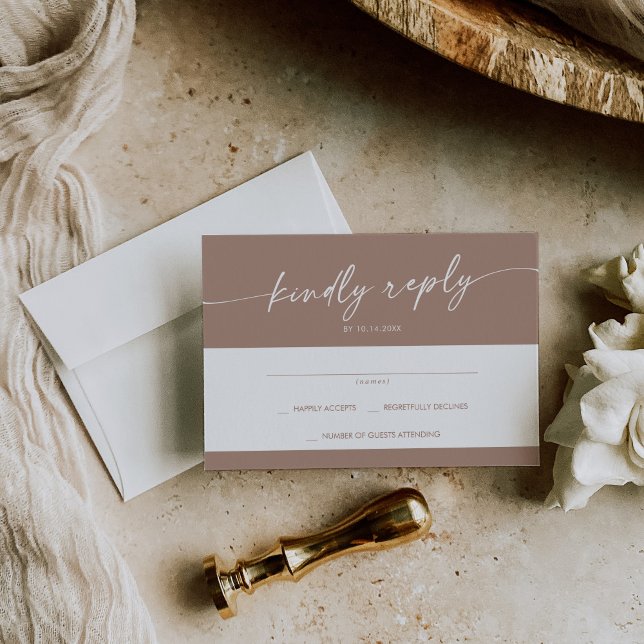 Cartão RSVP Boho Chic Neutral Taupe Simples Casamento (Criador carregado)