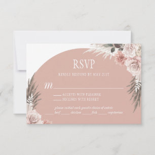 Cartão RSVP Boho Chic Pampas Grass Pink Sage Casamento Floral