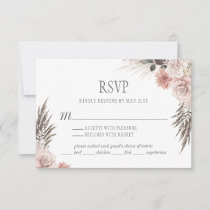 Cartão RSVP Boho Chic Pampas Grass Pink Sage Casamento Floral