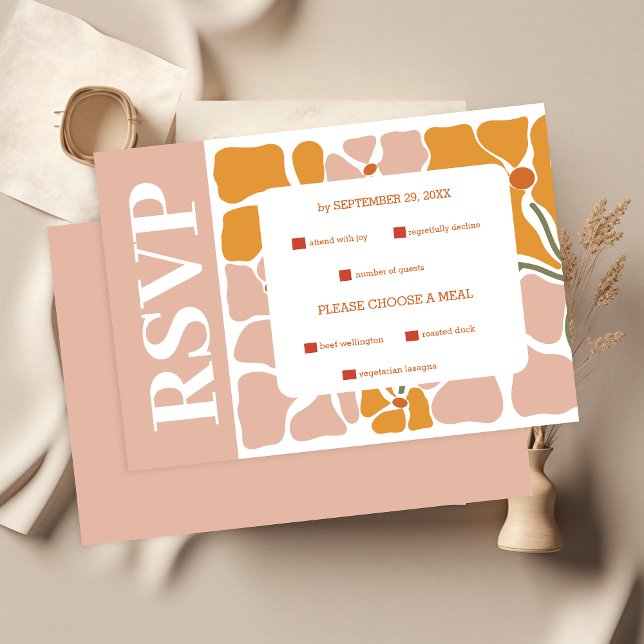 Cartão RSVP Boho Chic Retro Floral Wedding (Criador carregado)