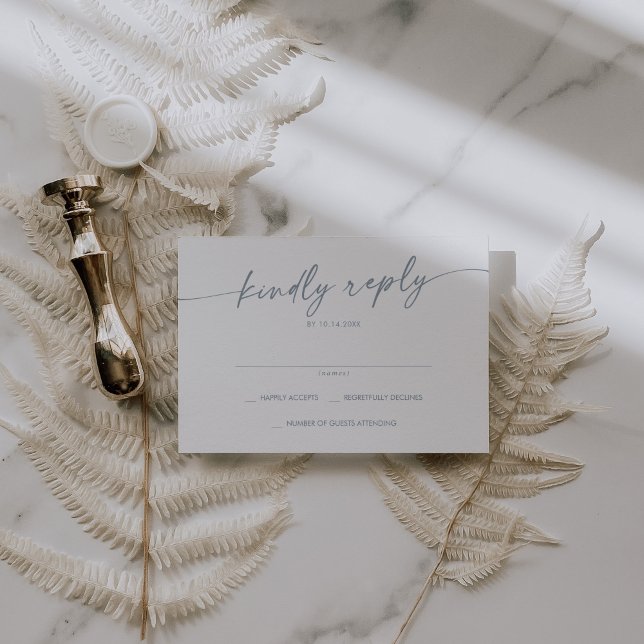 Cartão RSVP Boho Chic Slate Blue Simple Weding (Criador carregado)