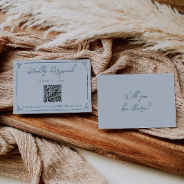 Cartão RSVP Boho Cool Marina Blue Frame QR Code Wedding