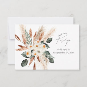 Cartão RSVP Boho Copper Pampas Grass Beige Floral com Refeição
