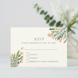 Cartão RSVP Boho Coquette Vintage Floral Watercolor Casamento