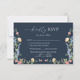 Cartão RSVP Boho Delicado Casamento de Flor Silvestre Azul Mar