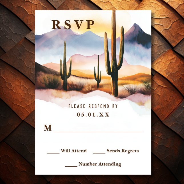 Cartão RSVP Boho Desert Cactus Western Wedding (Front - Boho Desert Cactus Western Wedding RSVP Card)