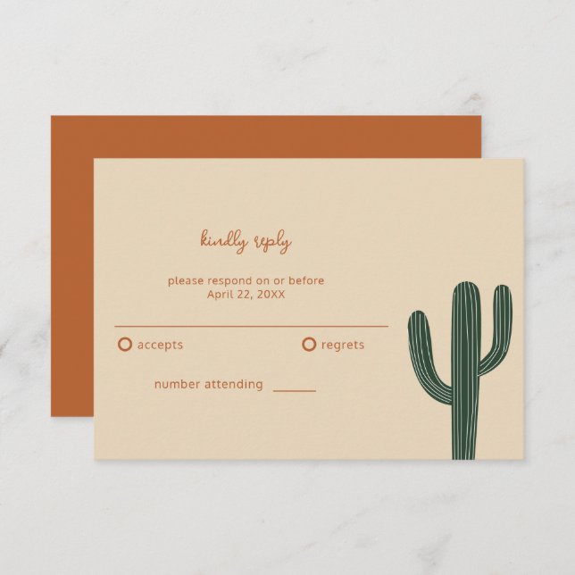 Cartão RSVP Boho Desert Simple Wedding (Frente/Verso)