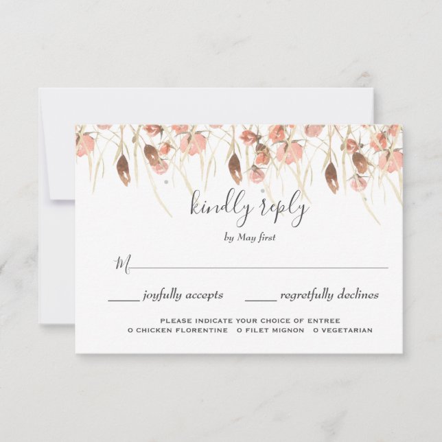 Cartão RSVP Boho Dried Watercolor Casamento Floral (Frente)