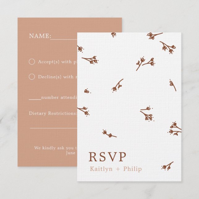 Cartão RSVP Boho Earthy Elegante Botânico Ivory Wedding White (Frente/Verso)