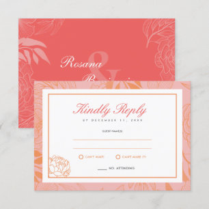 Cartão RSVP Boho Elegant Floral Botanical Coral Wedding