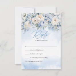 Cartão RSVP Boho Elegante invernais poeirentos, flores azuis e