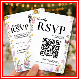 Cartão RSVP Boho Elegante Wildflower Código QR Casamento