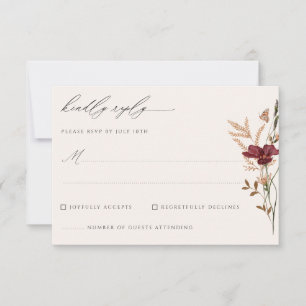 Cartão RSVP Boho Fall Casamento vintage de flor selvagem