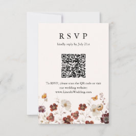 Cartão RSVP Boho Fall Florals Borboleta Casamento QR Código RS