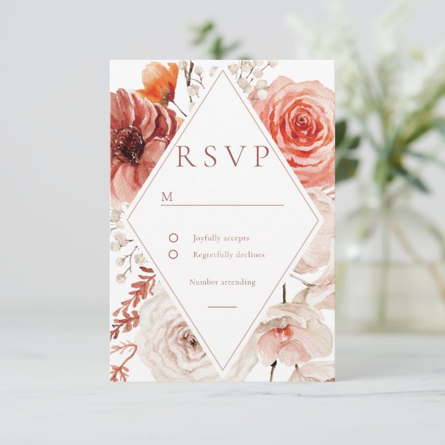 Cartão RSVP Boho Floral Boho Casamento (Em pé/Frente)