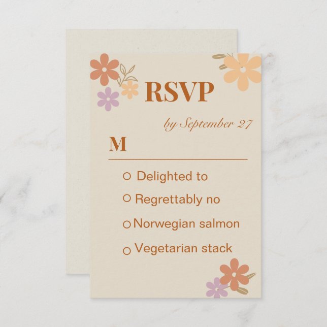 Cartão RSVP Boho Floral Casamento Elegante (Frente/Verso)