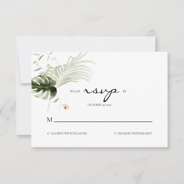 Cartão RSVP Boho Floral Greenery Wedding Elegante (Frente)