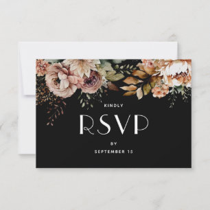 Cartão RSVP Boho Floral Negro Elegante Escolha da refeição