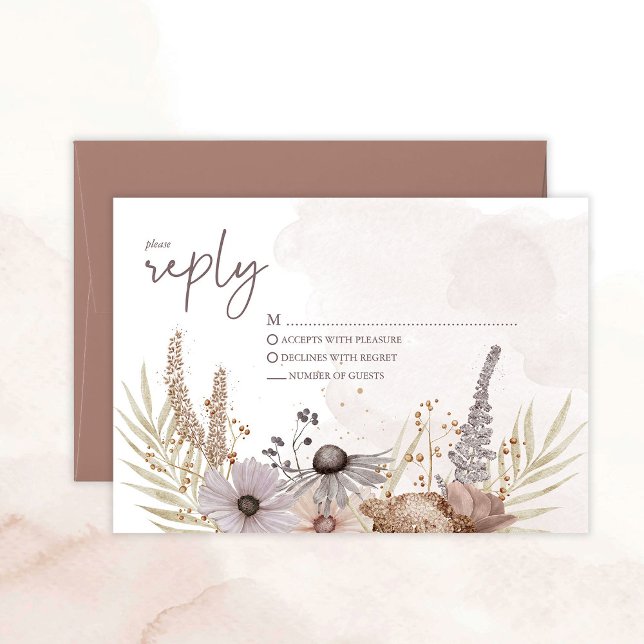 Cartão RSVP Boho Floral Reply Card (Boho Floral Wedding Replay Card)