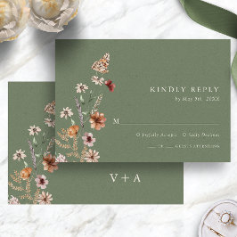 Cartão RSVP Boho Floral Verde