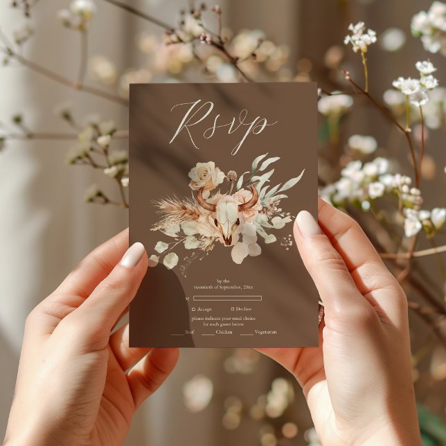 Cartão RSVP Boho Floral Western Wedding (Criador carregado)