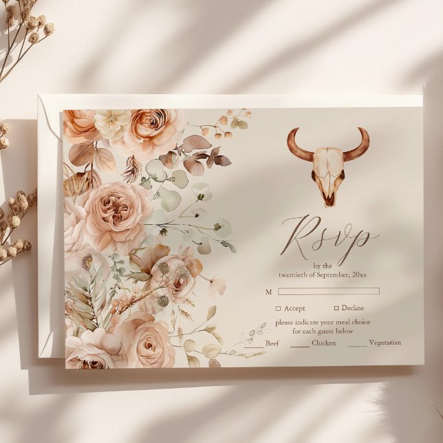 Cartão RSVP Boho Floral Western Wedding (Criador carregado)