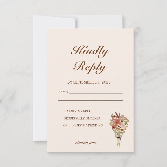 Cartão RSVP Boho Flowers Wedding (Frente)