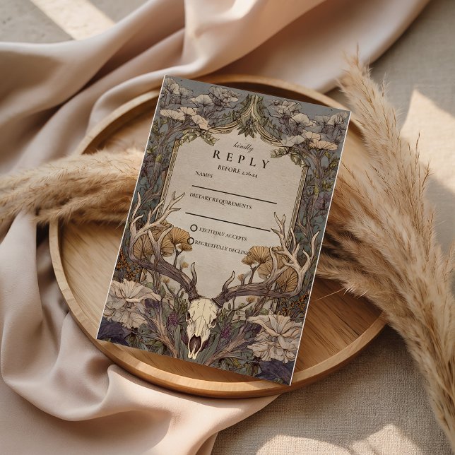 Cartão RSVP Boho Forest Antler Wedding (Criador carregado)