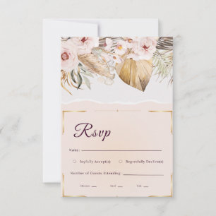 Cartão RSVP Boho Grama das Pampas Palma Seca Papel Rasgado Cas