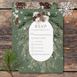 Cartão RSVP Boho Green Pine Winter Sparkle Três Janto